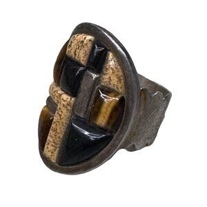 Jay King Mosaic Cobblestone Statement Ring Sterling Silver Tigers Eye Jasper 6.5